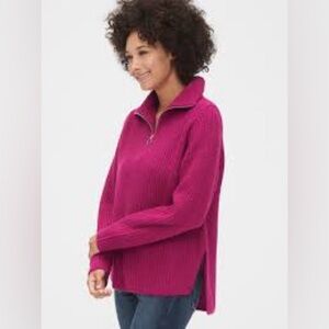 Gap Women’s Long Sleeve 1/4 Zip Shaker Stitch Pink Alpaca Blend Sweater Small